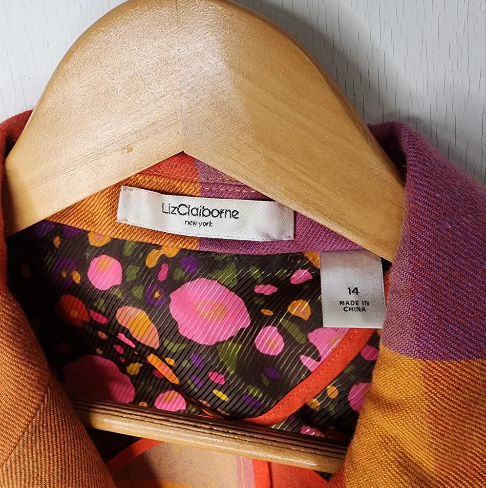 Liz Claiborne Vintage Kaliedoplaid Multicolor Single Breasted Blazer Sz14 - Picture 11 of 13